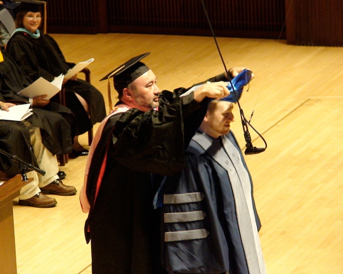 Doctoral hooding ceremony for DMA student at Rice University.